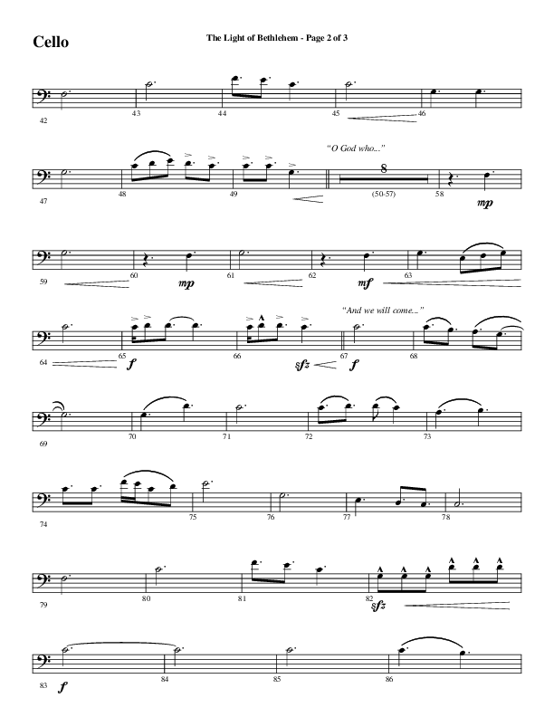 The Light Of Bethlehem (Choral Anthem SATB) Cello (Word Music Choral / Arr. Cliff Duren)