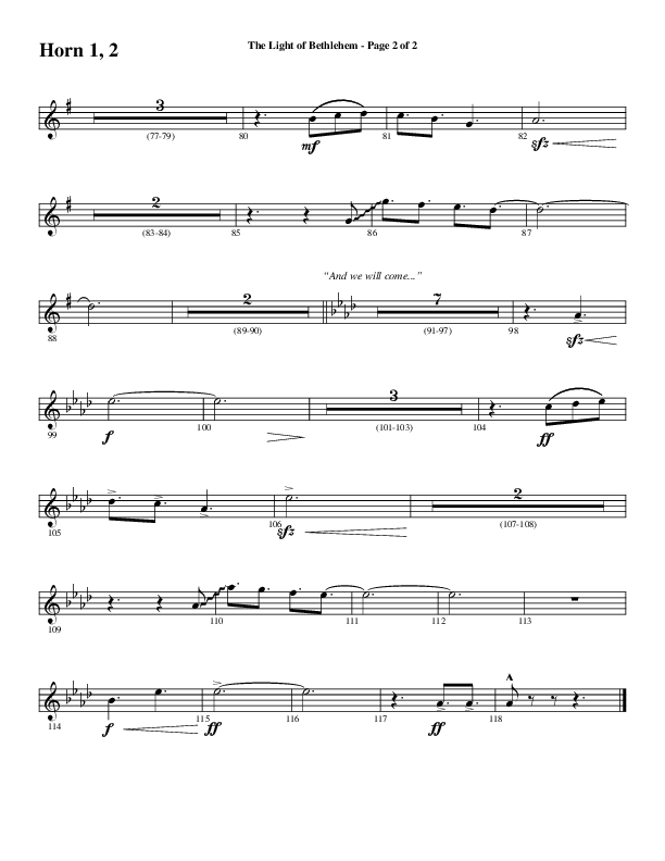 The Light Of Bethlehem (Choral Anthem SATB) French Horn 1/2 (Word Music Choral / Arr. Cliff Duren)