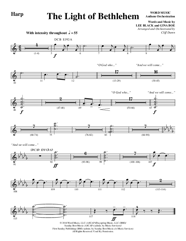 The Light Of Bethlehem (Choral Anthem SATB) Harp (Word Music Choral / Arr. Cliff Duren)