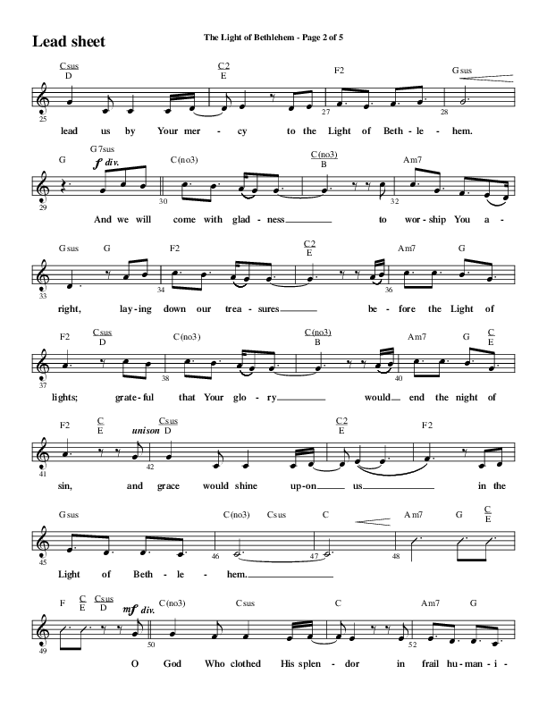 The Light Of Bethlehem (Choral Anthem SATB) Lead Sheet (Melody) (Word Music Choral / Arr. Cliff Duren)