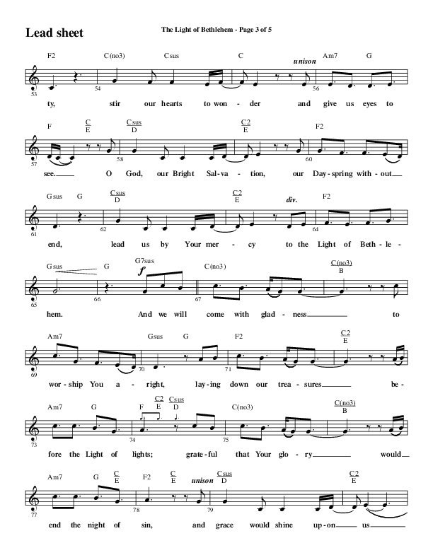 The Light Of Bethlehem (Choral Anthem SATB) Lead Sheet (Melody) (Word Music Choral / Arr. Cliff Duren)