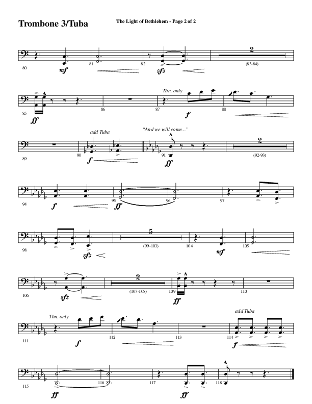 The Light Of Bethlehem (Choral Anthem SATB) Trombone 3/Tuba (Word Music Choral / Arr. Cliff Duren)