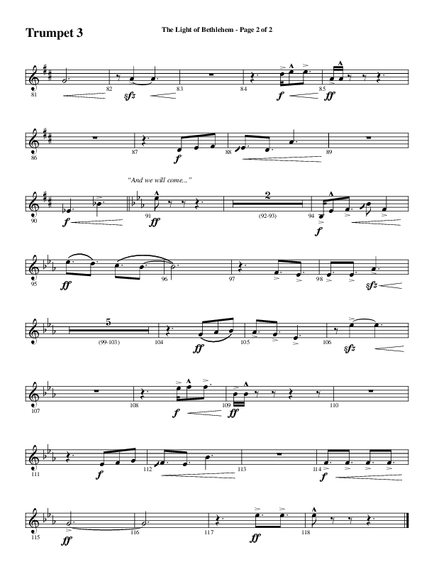 The Light Of Bethlehem (Choral Anthem SATB) Trumpet 3 (Word Music Choral / Arr. Cliff Duren)