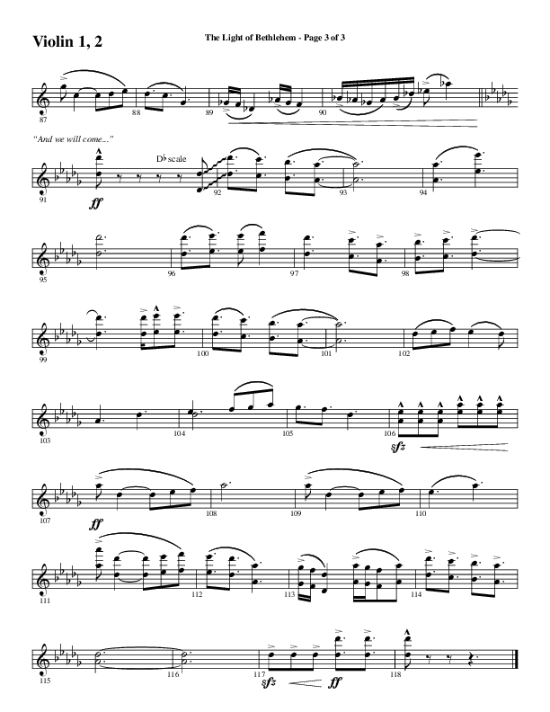 The Light Of Bethlehem (Choral Anthem SATB) Violin 1/2 (Word Music Choral / Arr. Cliff Duren)