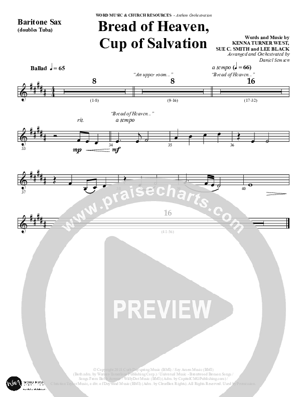 Bread Of Heaven Cup Of Salvation (Choral Anthem SATB) Bari Sax (Word Music Choral / Arr. Daniel Semsen)