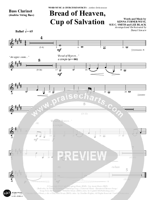 Bread Of Heaven Cup Of Salvation (Choral Anthem SATB) Bass Clarinet (Word Music Choral / Arr. Daniel Semsen)