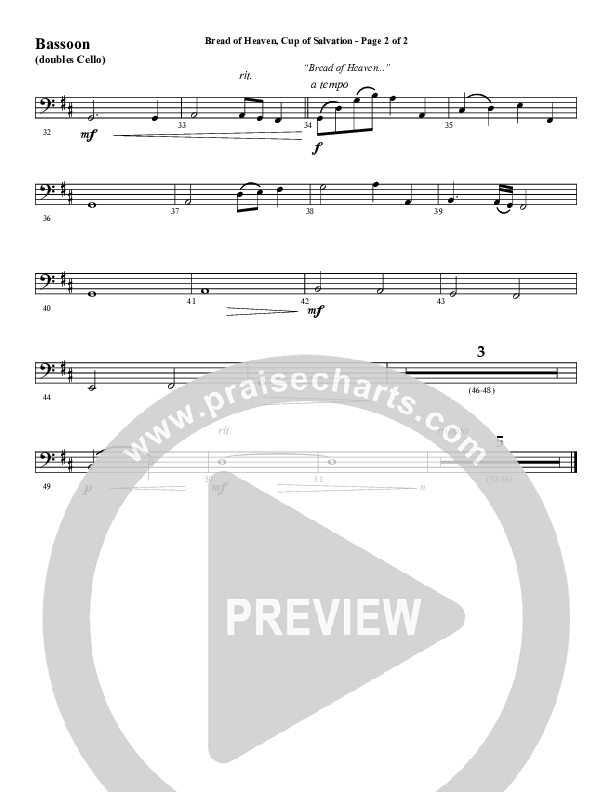 Bread Of Heaven Cup Of Salvation (Choral Anthem SATB) Bassoon (Word Music Choral / Arr. Daniel Semsen)