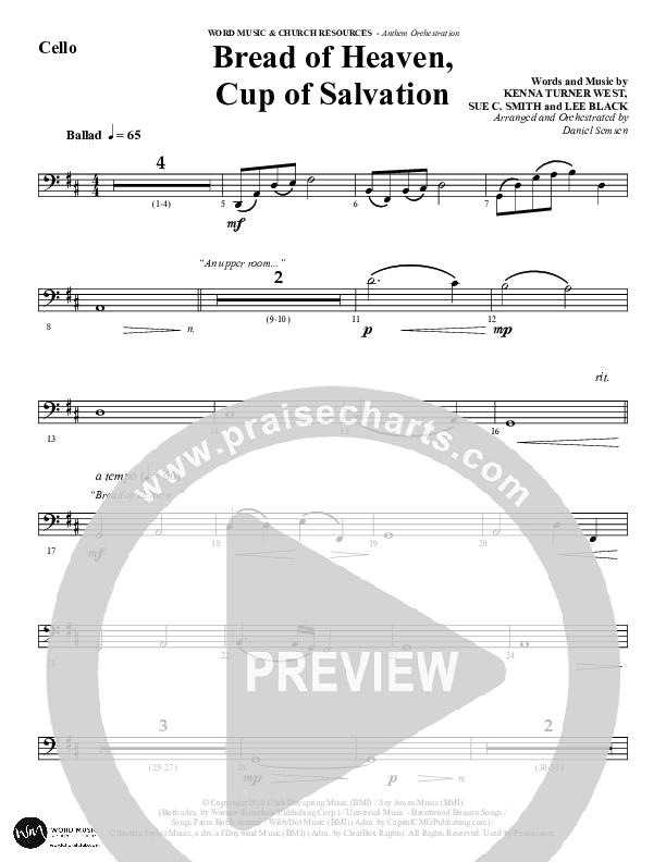 Bread Of Heaven Cup Of Salvation (Choral Anthem SATB) Cello (Word Music Choral / Arr. Daniel Semsen)