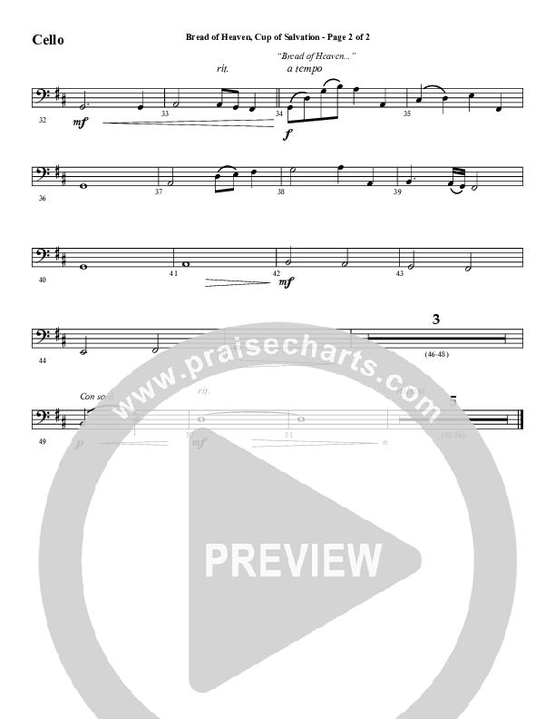 Bread Of Heaven Cup Of Salvation (Choral Anthem SATB) Cello (Word Music Choral / Arr. Daniel Semsen)