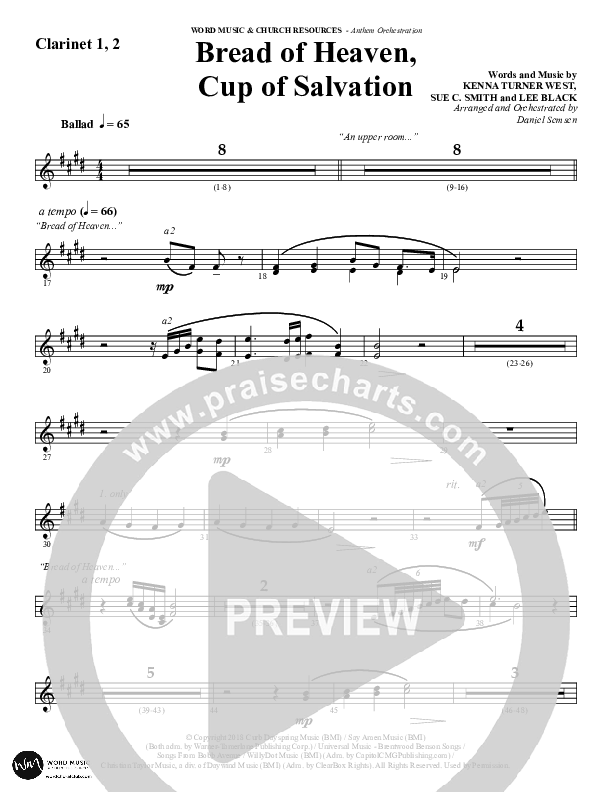 Bread Of Heaven Cup Of Salvation (Choral Anthem SATB) Clarinet 1/2 (Word Music Choral / Arr. Daniel Semsen)