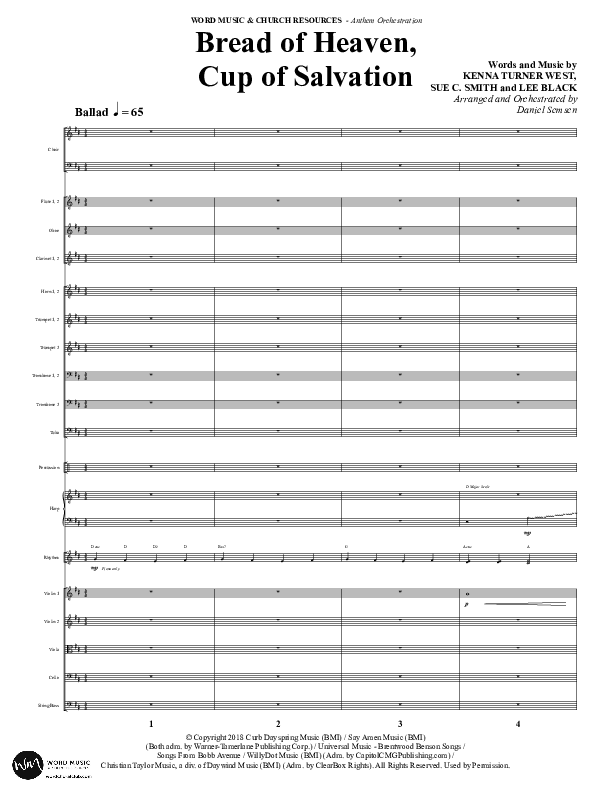 Bread Of Heaven Cup Of Salvation (Choral Anthem SATB) Orchestration (Word Music Choral / Arr. Daniel Semsen)
