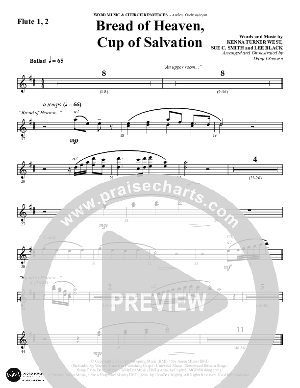 Bread Of Heaven Cup Of Salvation (Choral Anthem SATB) Flute 1/2 (Word Music Choral / Arr. Daniel Semsen)