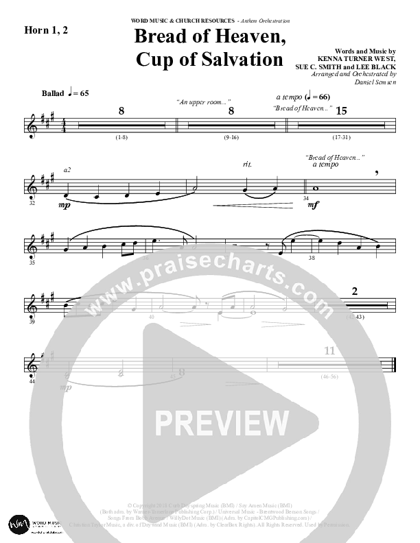 Bread Of Heaven Cup Of Salvation (Choral Anthem SATB) French Horn 1/2 (Word Music Choral / Arr. Daniel Semsen)