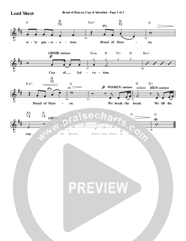 Bread Of Heaven Cup Of Salvation (Choral Anthem SATB) Lead Sheet (Melody) (Word Music Choral / Arr. Daniel Semsen)