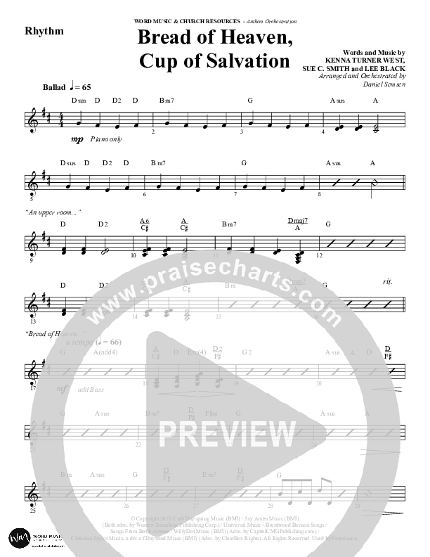 Bread Of Heaven Cup Of Salvation (Choral Anthem SATB) Rhythm Chart (Word Music Choral / Arr. Daniel Semsen)