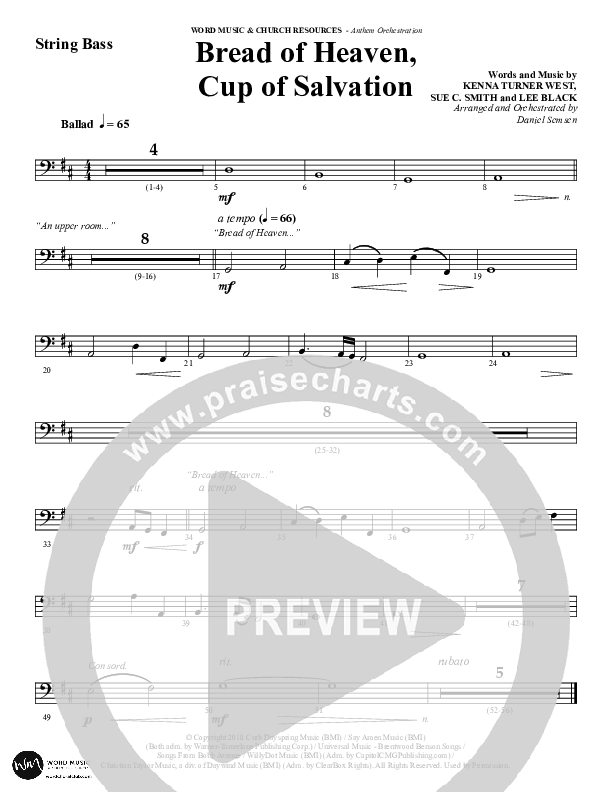 Bread Of Heaven Cup Of Salvation (Choral Anthem SATB) String Bass (Word Music Choral / Arr. Daniel Semsen)