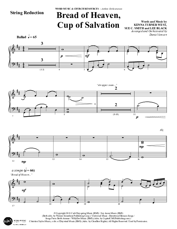 Bread Of Heaven Cup Of Salvation (Choral Anthem SATB) String Reduction (Word Music Choral / Arr. Daniel Semsen)