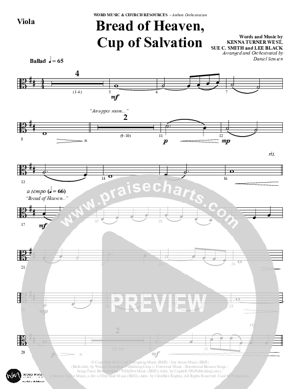 Bread Of Heaven Cup Of Salvation (Choral Anthem SATB) Viola (Word Music Choral / Arr. Daniel Semsen)