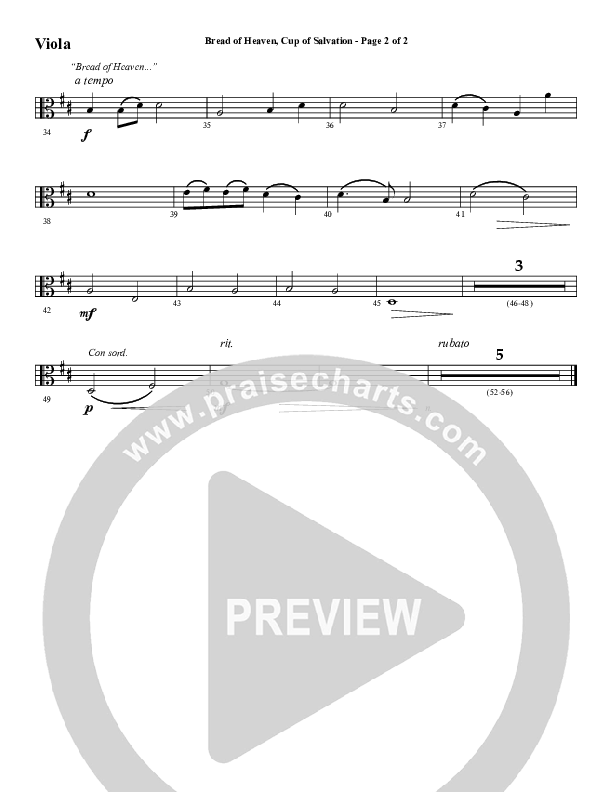 Bread Of Heaven Cup Of Salvation (Choral Anthem SATB) Viola (Word Music Choral / Arr. Daniel Semsen)