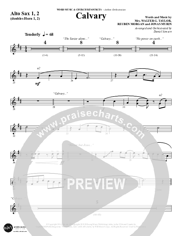 Calvary (Choral Anthem SATB) Alto Sax 1/2 (Word Music Choral / Arr. Daniel Semsen)