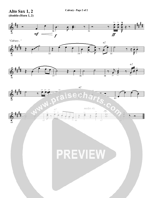 Calvary (Choral Anthem SATB) Alto Sax 1/2 (Word Music Choral / Arr. Daniel Semsen)