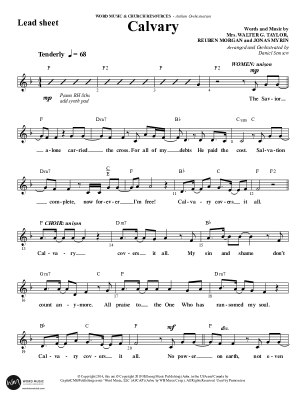 Calvary (Choral Anthem SATB) Lead Sheet (Melody) (Word Music Choral / Arr. Daniel Semsen)