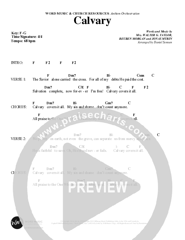 Calvary (Choral Anthem SATB) Chord Chart (Word Music Choral / Arr. Daniel Semsen)