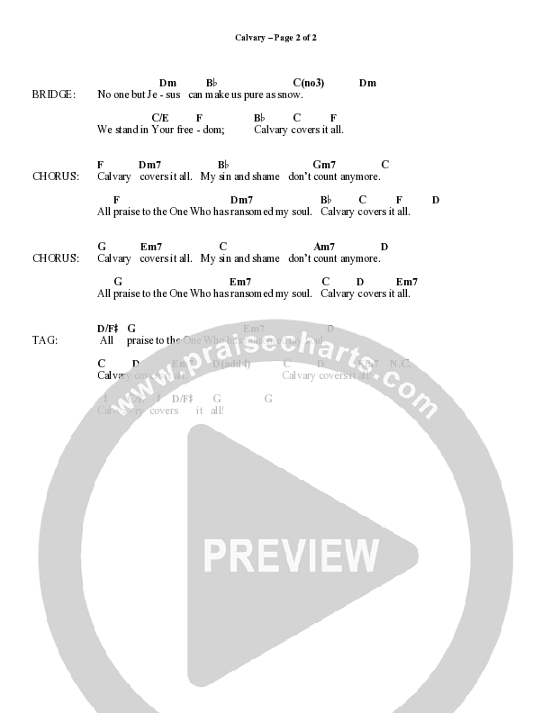 Calvary (Choral Anthem SATB) Chord Chart (Word Music Choral / Arr. Daniel Semsen)