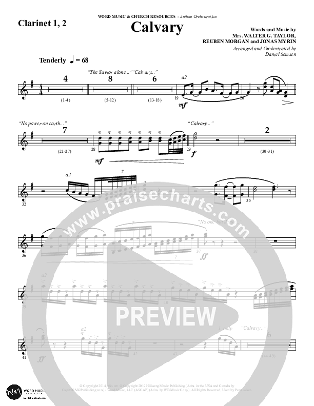 Calvary (Choral Anthem SATB) Clarinet 1/2 (Word Music Choral / Arr. Daniel Semsen)