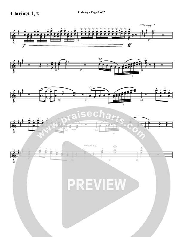 Calvary (Choral Anthem SATB) Clarinet 1/2 (Word Music Choral / Arr. Daniel Semsen)