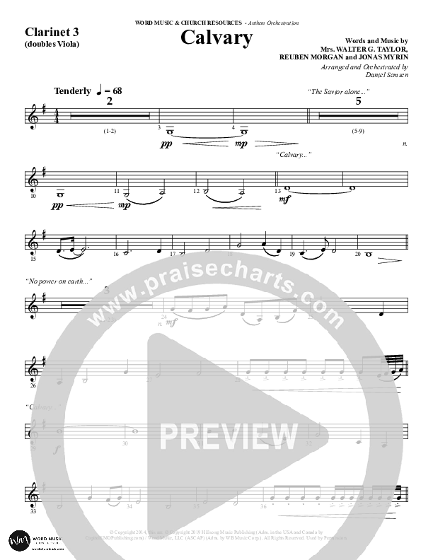 Calvary (Choral Anthem SATB) Clarinet 3 (Word Music Choral / Arr. Daniel Semsen)