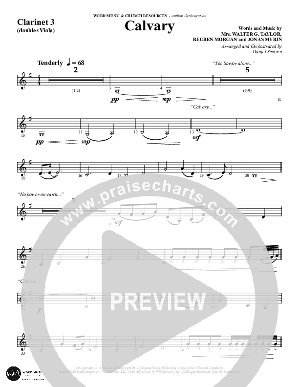 Calvary (Choral Anthem SATB) Clarinet 3 (Word Music Choral / Arr. Daniel Semsen)