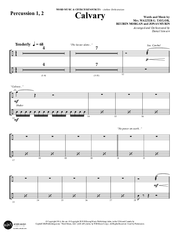 Calvary (Choral Anthem SATB) Percussion 1/2 (Word Music Choral / Arr. Daniel Semsen)