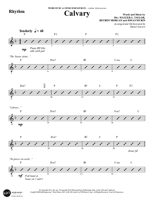 Calvary (Choral Anthem SATB) Rhythm Chart (Word Music Choral / Arr. Daniel Semsen)