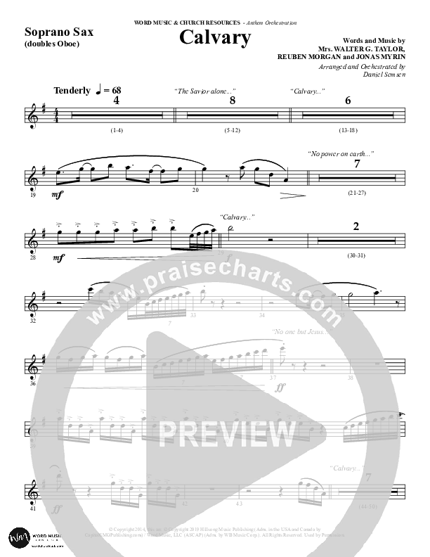 Calvary (Choral Anthem SATB) Soprano Sax (Word Music Choral / Arr. Daniel Semsen)