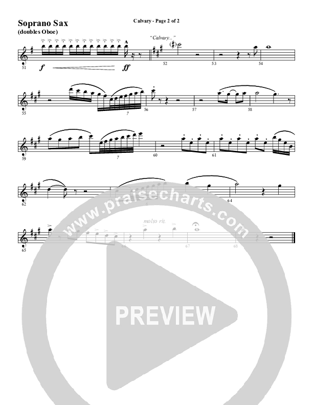 Calvary (Choral Anthem SATB) Soprano Sax (Word Music Choral / Arr. Daniel Semsen)