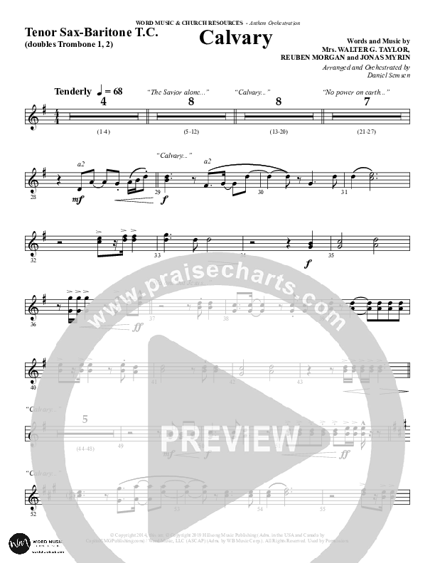 Calvary (Choral Anthem SATB) Tenor Sax/Baritone T.C. (Word Music Choral / Arr. Daniel Semsen)