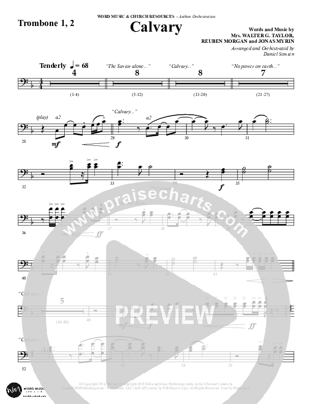 Calvary (Choral Anthem SATB) Trombone 1/2 (Word Music Choral / Arr. Daniel Semsen)