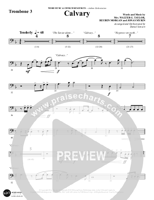 Calvary (Choral Anthem SATB) Trombone 3 (Word Music Choral / Arr. Daniel Semsen)