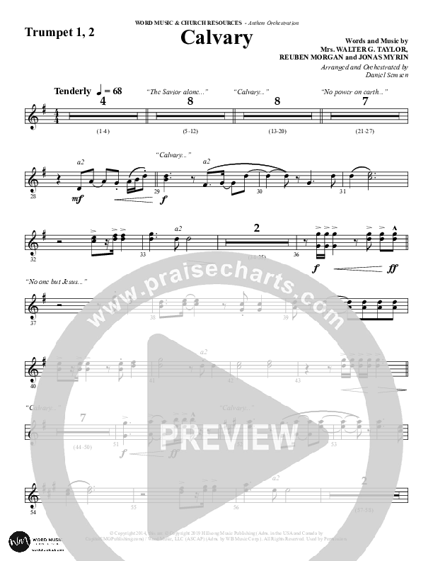Calvary (Choral Anthem SATB) Trumpet 1,2 (Word Music Choral / Arr. Daniel Semsen)