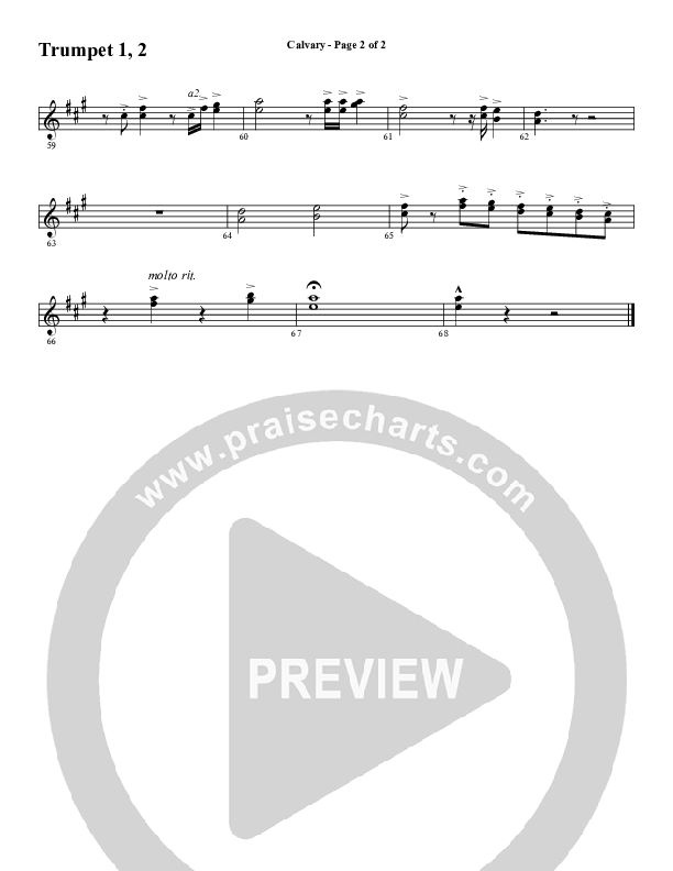 Calvary (Choral Anthem SATB) Trumpet 1,2 (Word Music Choral / Arr. Daniel Semsen)