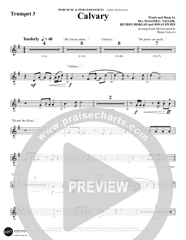 Calvary (Choral Anthem SATB) Trumpet 3 (Word Music Choral / Arr. Daniel Semsen)