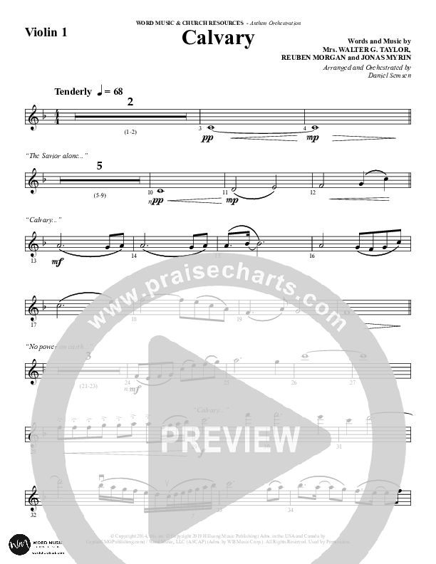 Calvary (Choral Anthem SATB) Violin 1 (Word Music Choral / Arr. Daniel Semsen)