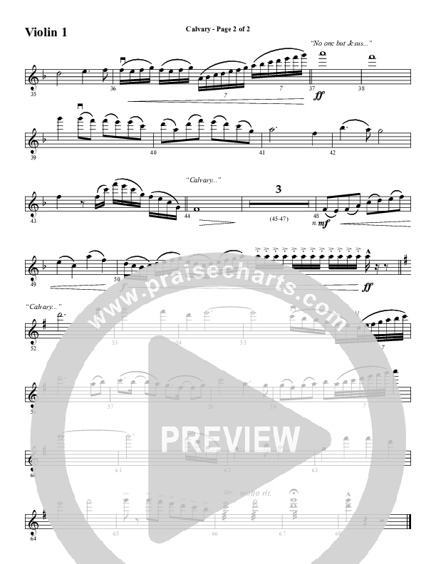 Calvary (Choral Anthem SATB) Violin 1 (Word Music Choral / Arr. Daniel Semsen)