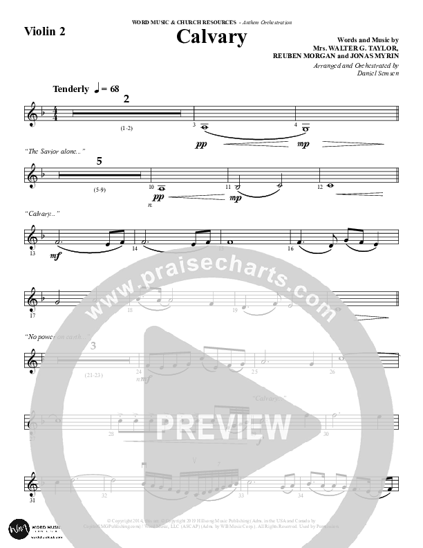 Calvary (Choral Anthem SATB) Violin 2 (Word Music Choral / Arr. Daniel Semsen)