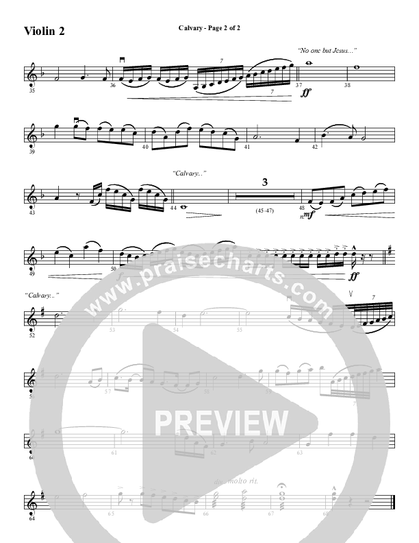 Calvary (Choral Anthem SATB) Violin 2 (Word Music Choral / Arr. Daniel Semsen)