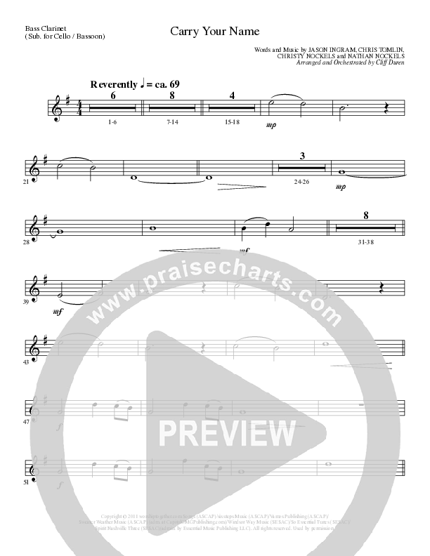 Carry Your Name (Choral Anthem SATB) Bass Clarinet (Arr. Cliff Duren / Lillenas Choral)