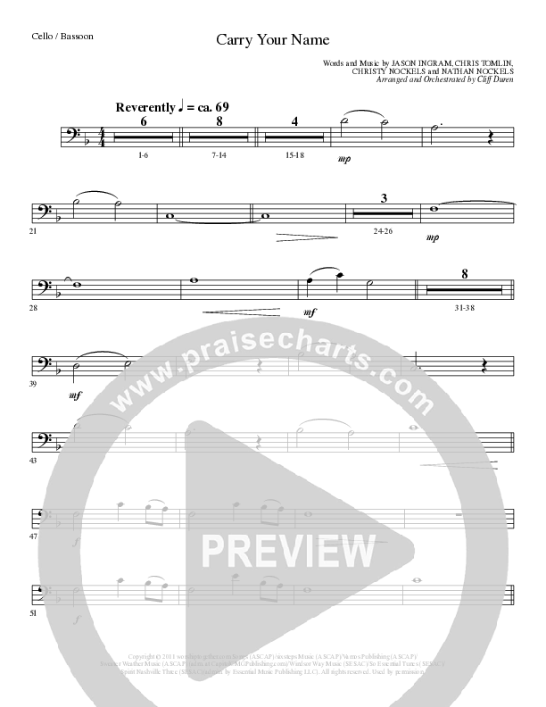 Carry Your Name (Choral Anthem SATB) Cello/Bass (Arr. Cliff Duren / Lillenas Choral)