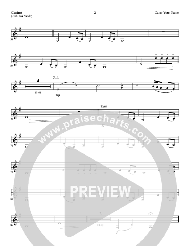 Carry Your Name (Choral Anthem SATB) Clarinet (Arr. Cliff Duren / Lillenas Choral)