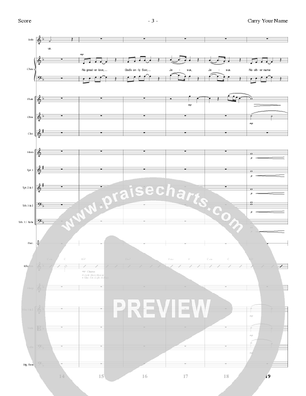 Carry Your Name (Choral Anthem SATB) Orchestration (Arr. Cliff Duren / Lillenas Choral)